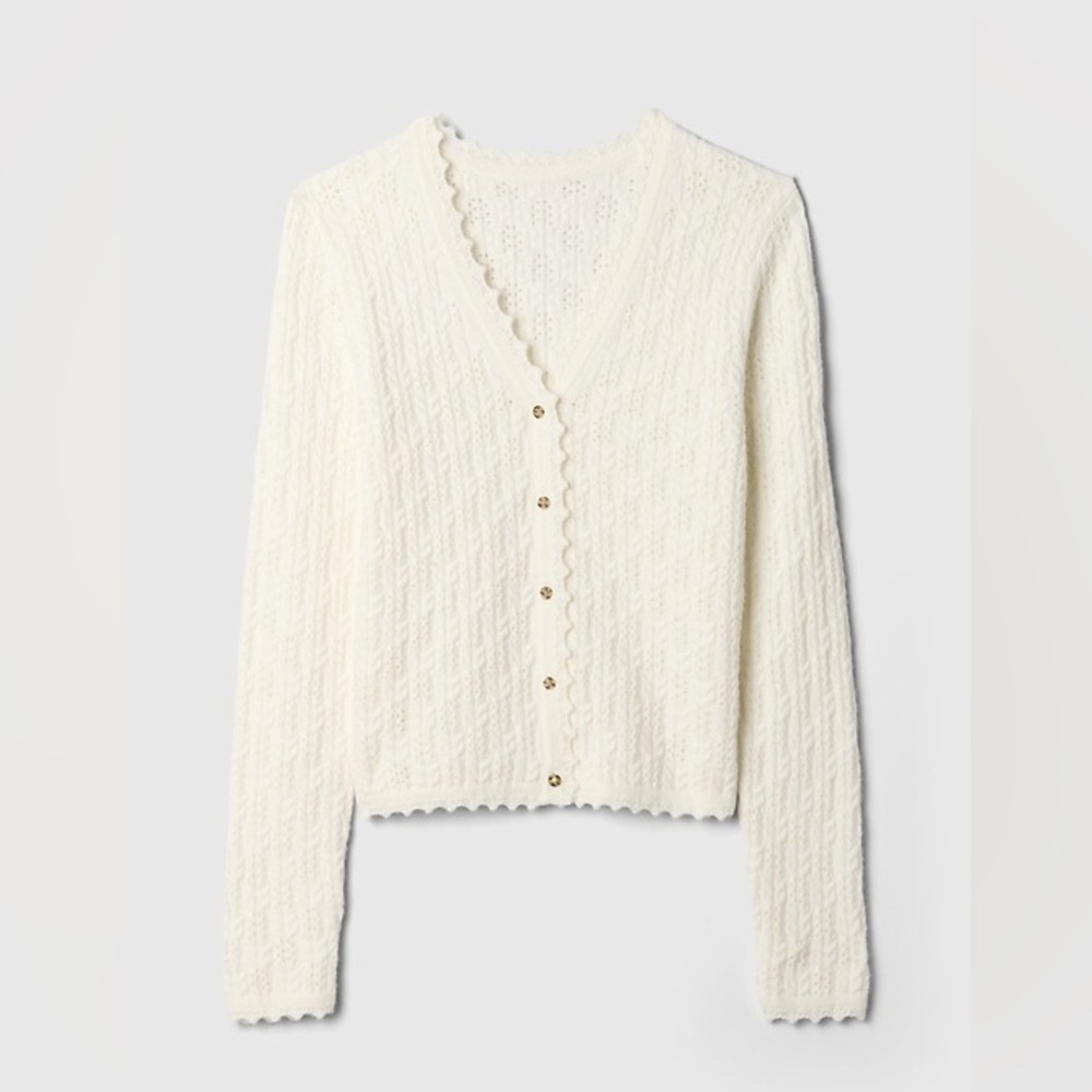 GAP CashSoft Pointelle Cardigan White Knit Coastal Grandma Size Small - Picture 2 of 7